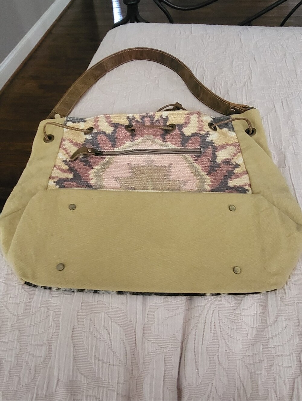 Myra Bag Diversified Bucket Bag Cowhide Canvas Tapestry Boho Tote S-2871 - Picture 3 of 7